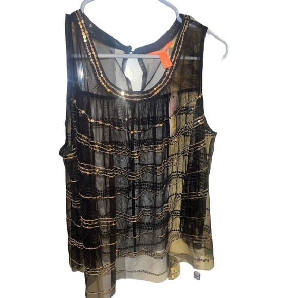 NWT!! C&V Chelsea & Violet Top Black Sheer Gold Sequin Sleeveless Blouse - Picture 3 of 10